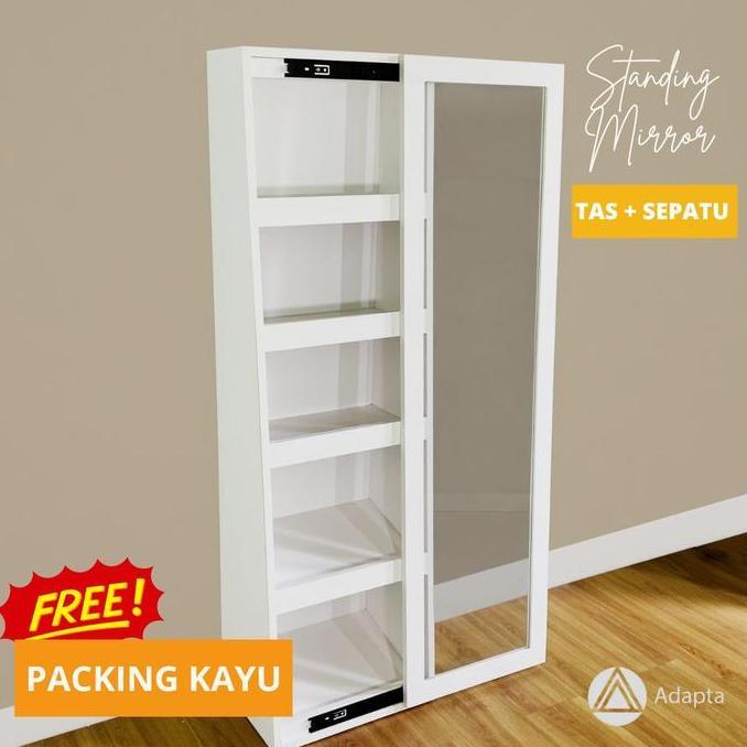 Lemari Tas dan Sepatu Standing Mirror Pintu Geser Dengan Lampu LED