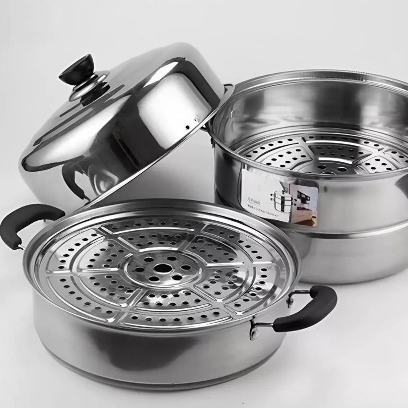 Panci Kukus 3 Susun Stainless / Panci Siomay Dobel Layer 3in1 25 Cm / Dandang Kukus Alat Masak Khusu