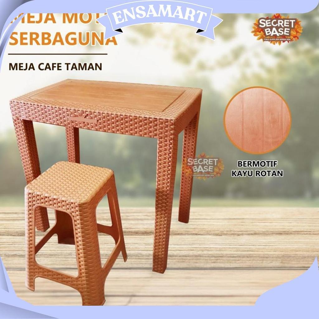 Meja Motif Rotan - Meja Plastik Besar / Meja Tamu / Meja Kafe Teras Taman Promo
