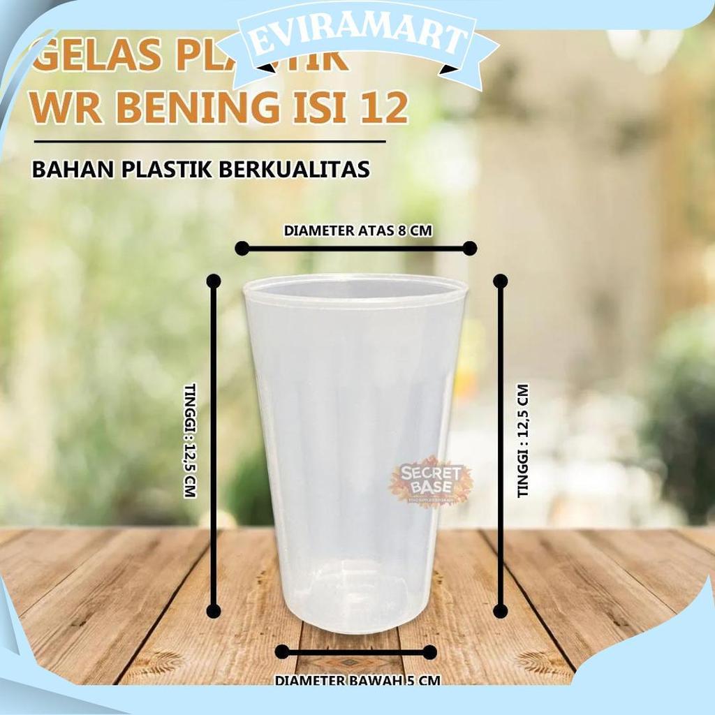 (Isi 12Pcs) Gelas Bening Premium - Gelas 1 Lusin Aesthetic / Cangkir Plastik Lusinan Ori