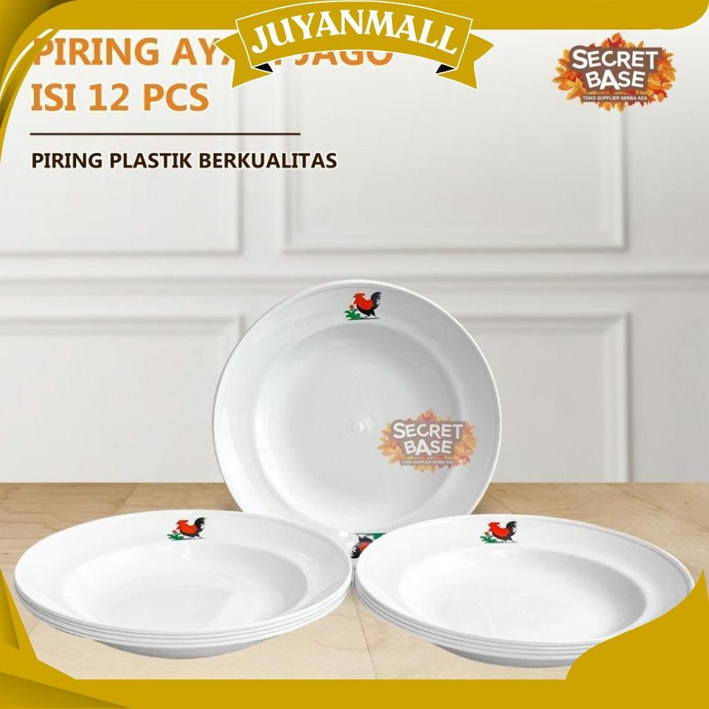 (Isi 12Pcs) Piring Ayam Jago - Piring Plastik Lusinan Tebal / Mangkok Prasmanan Aesthetic Buah Ori