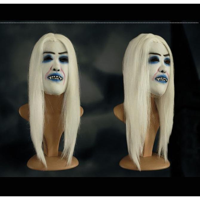 topeng set wig putih halloween cosplay hantu