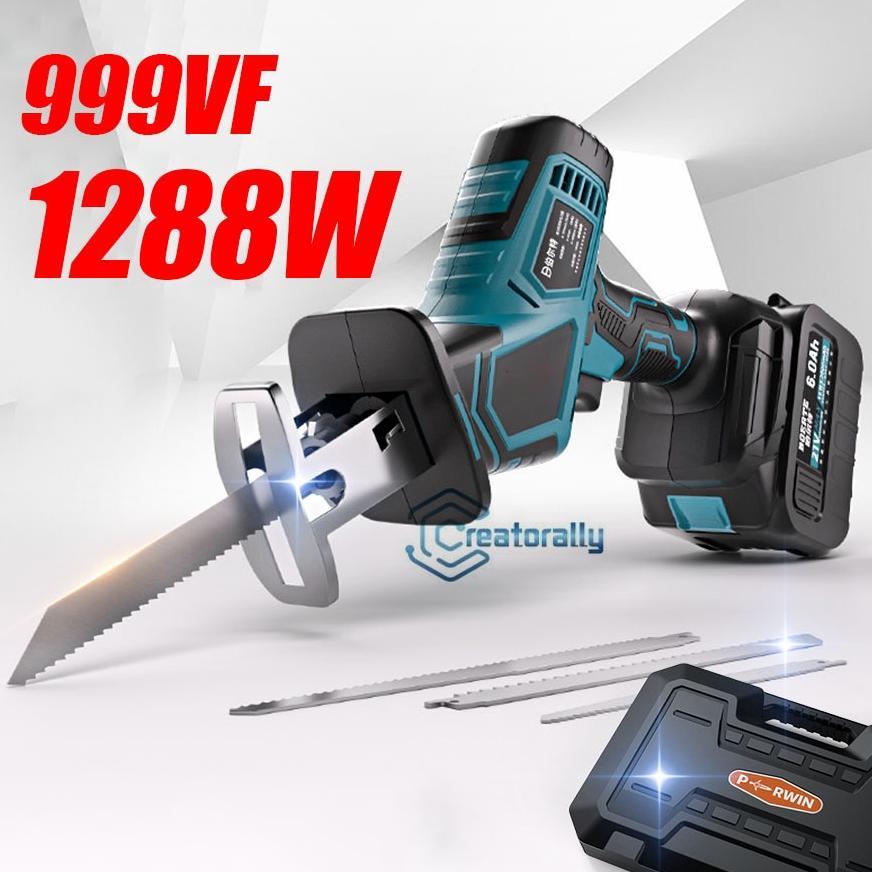 CREATORALLY Gergaji kayu listrik gergaji mesin mini reciprocating saw gergaji kayu baterai