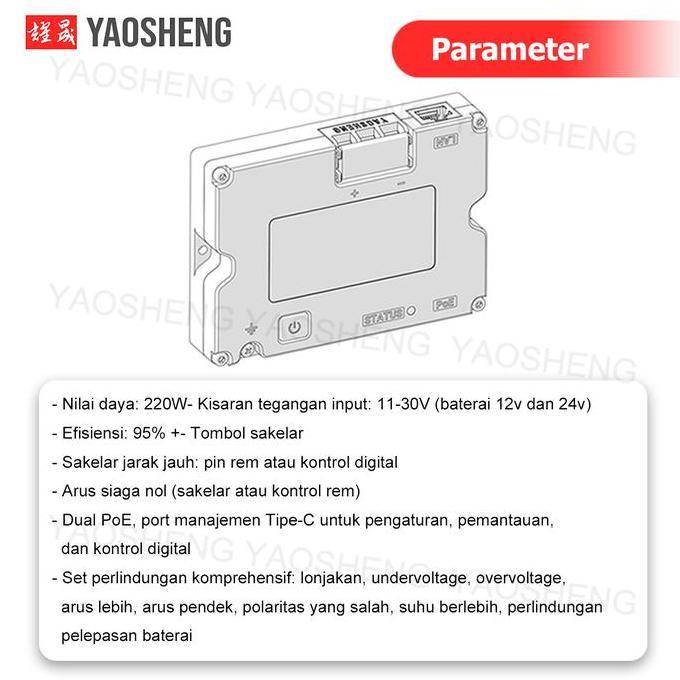 MILLIE- YAOSHENG 220W Boosted  PoE Injector Adaptor untuk Starlink Gen3 dengan kasi Perlindungan dan