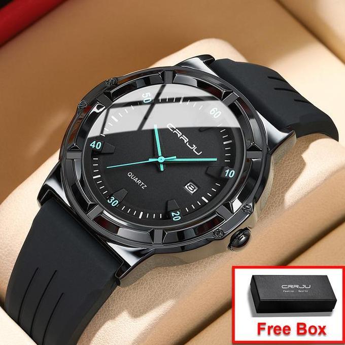 Jam tangan pria CRRJU Baru Mewah Tali Silikon kalender Jam Tangan sederhana Jam Tangan Pria