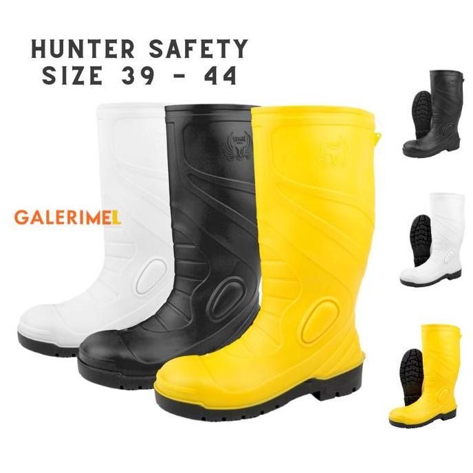 Sepatu Boot Tinggi Hunter Safety 1 Hitam Toe Cap Besi Anti Slip Aman