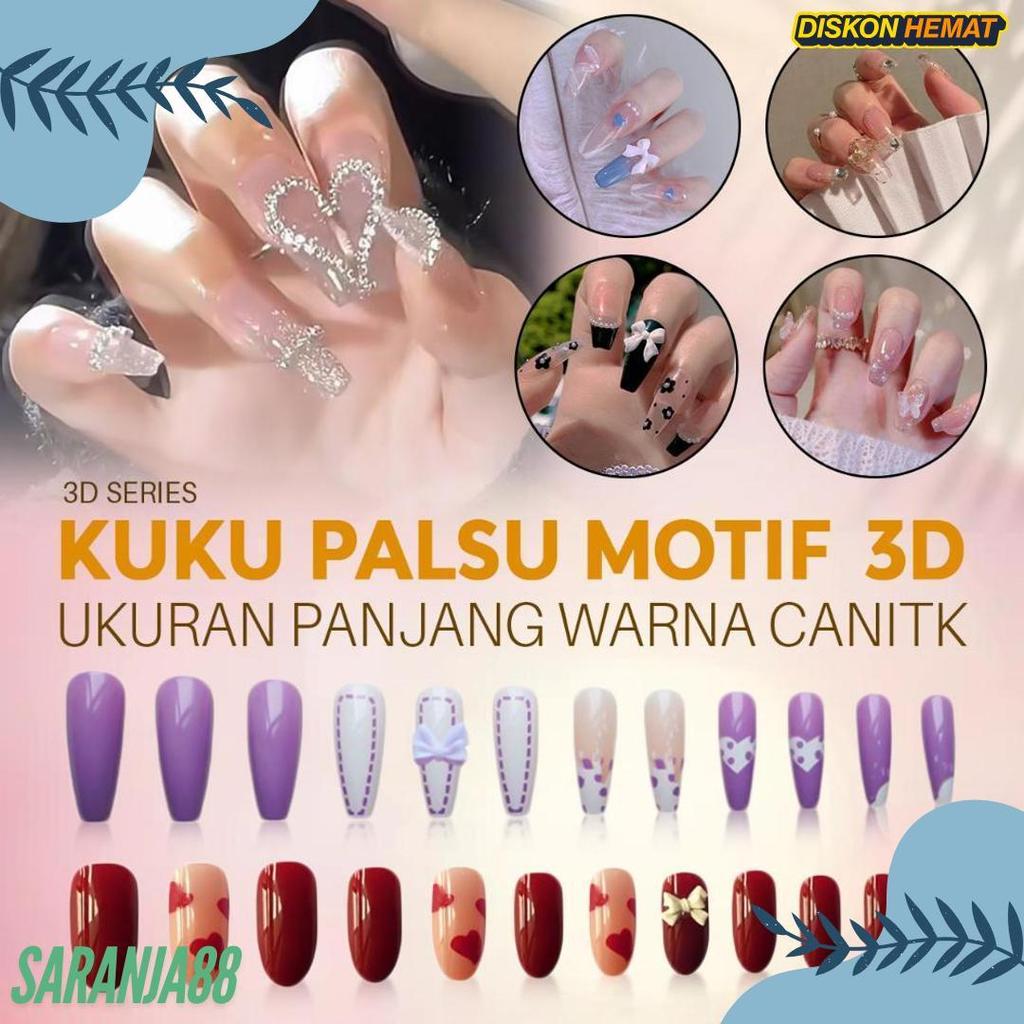 50% Off Kuku Palsu 3D Nail Art Timbul Lucu Fake Nails Panjang Estetik Esthetic Elegan Elegant Motif 