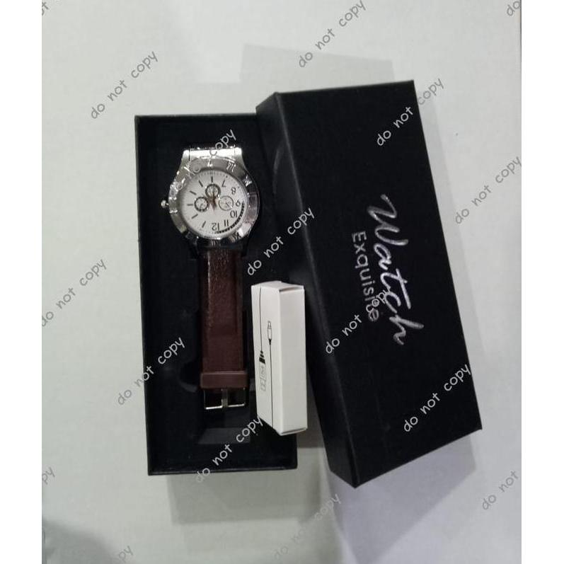 Jam Tangan Pria Korek Elektrik USB Hadiah Api Quartz Casio OULM