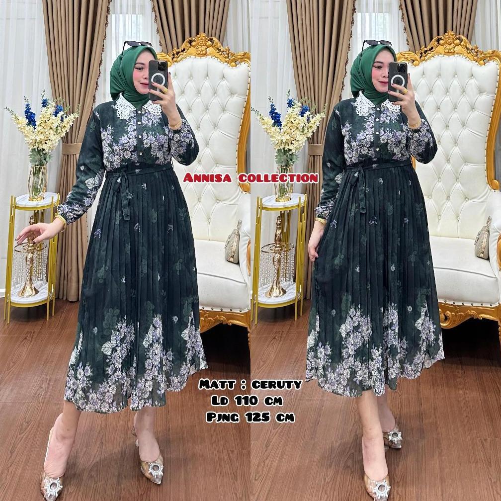 BISA [COD] Gamis Midi Dress/Gamis Motif Bunga Midi Dress