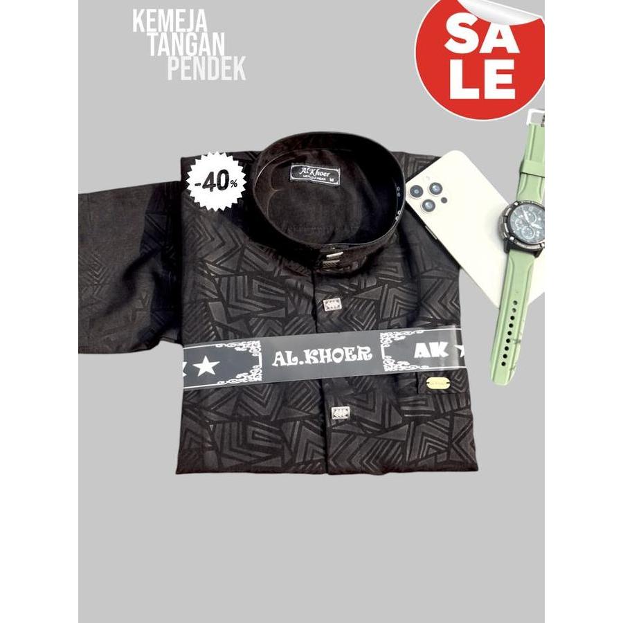 DB251 }} busana muslim kemeja tangan pendek kemeja koko sultan embos 2025 koko sultan termurah Hitam