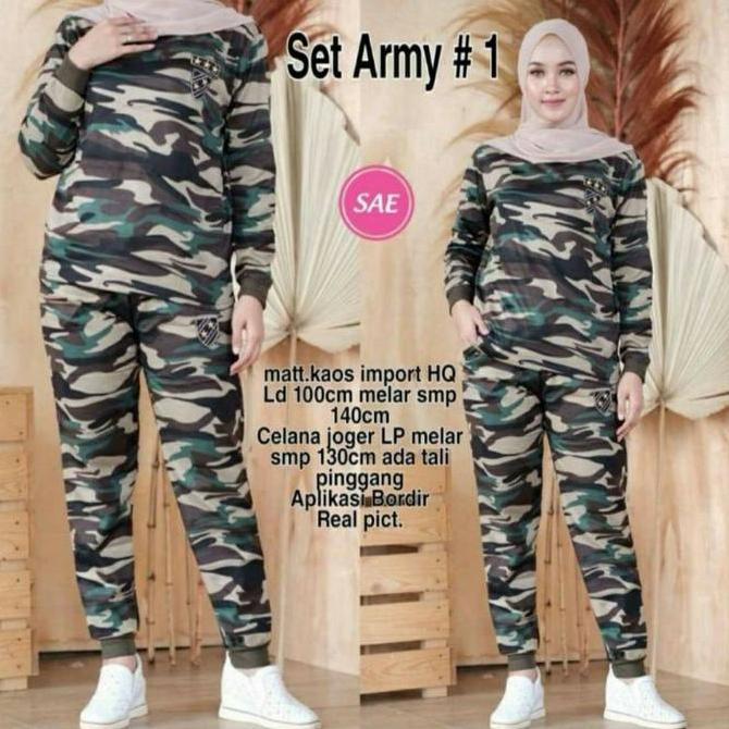 DT109 >> Setelan Olahraga Army Panjang Wanita / Setelan Army Jogger Wanita / Setelan Army Jogger Imp