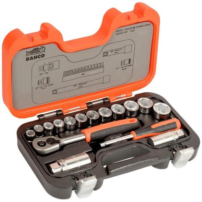 BAHCO S330 Socket Set 3/8 and 1/4 Handle for Machine | Set Kunci Soket
