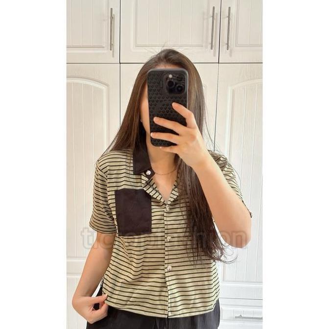 ATASAN WINNIE KEMEJA KNIT SALUR BUSUI - BLUS KNIT - tictopfashion