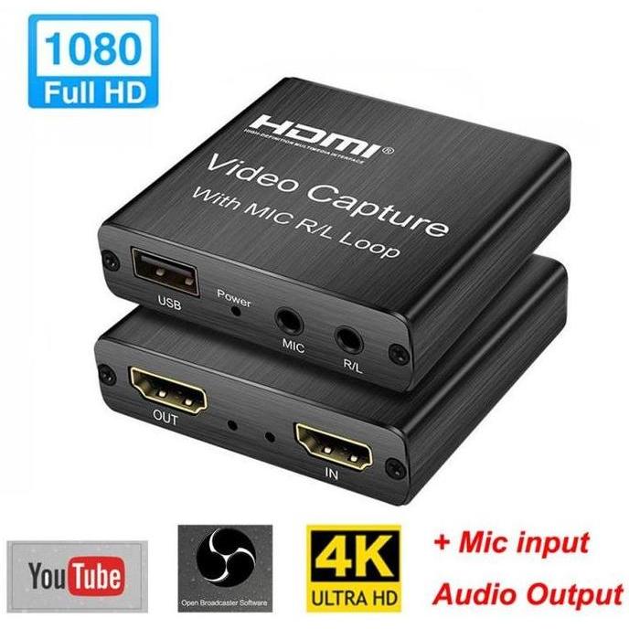 TERMURAH - 4K HDMI VIDEO CAPTURE CARD HDMI TO USB 2.0 LOOP OUT WITH MIC