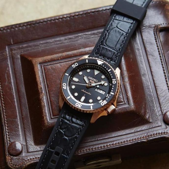SEIKO 5 SRPD76K1 AUTOMATIC BLACK DIAL BLACK SILICONE STRAP SRPD76