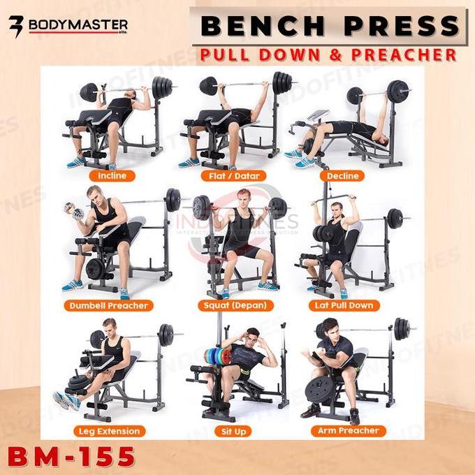 BODYMASTER Bench Press BM-155 Home Gym Preacher Curl Leg Lat Pull Down