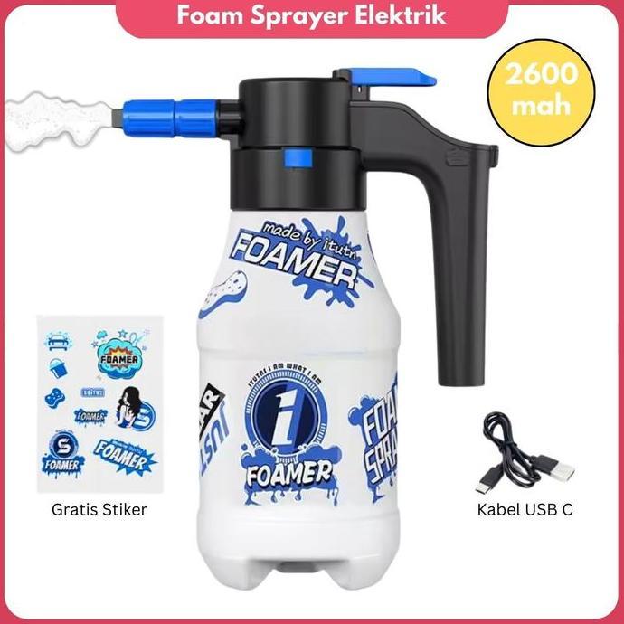 WISZCA- Sprayer Foam Elektrik 2600 mAh Semprotan Cuci Motor Salju 1.5 Liter Alat Cuci Kendaraan Port