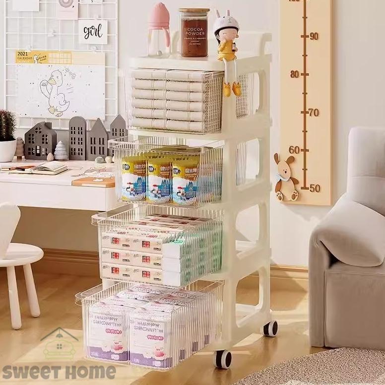 Rak Troli Multifungsi Rak Susun Rsk Plastik Kaiet Laci Plastik Rak 4 Tingkat  Penyimpanan Snack/Buah