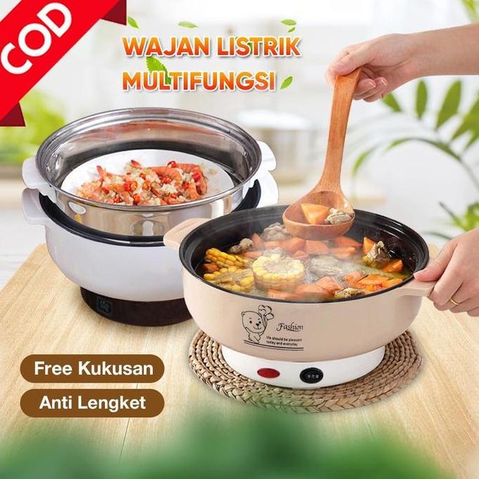 Panci Listrik Multifungsi 22cm Free Kukusan Panci Elektrik Stainless