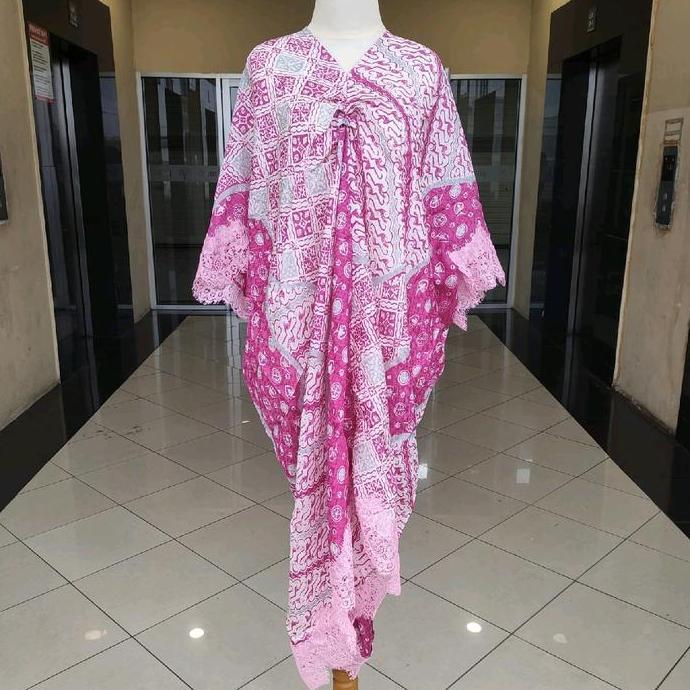 Kaftan Batik Viscose Motif Lace Wanita, Bahan Berkilau, Nyaman Dipakai, Panjang 98-112Cm - Cantik, F