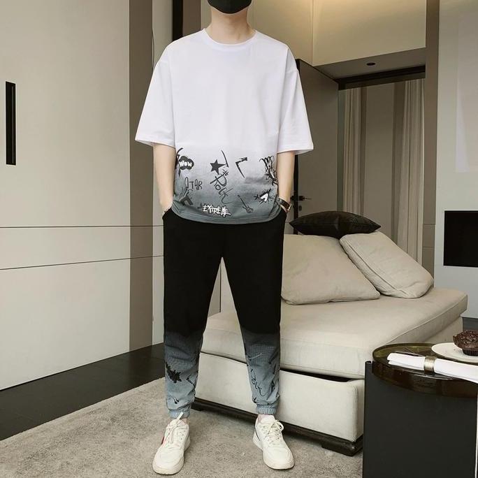 DB46>> NAIKOO FASHION / Setelan Oversize ROCKSTAR / kaos / setelan cowok / celana panjang pria / kao