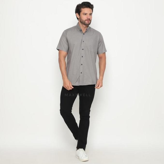 DY105 >> Maxxwell rami shirt SS - Kemeja slimfit polos pria lengan pendek casual full katun premium 