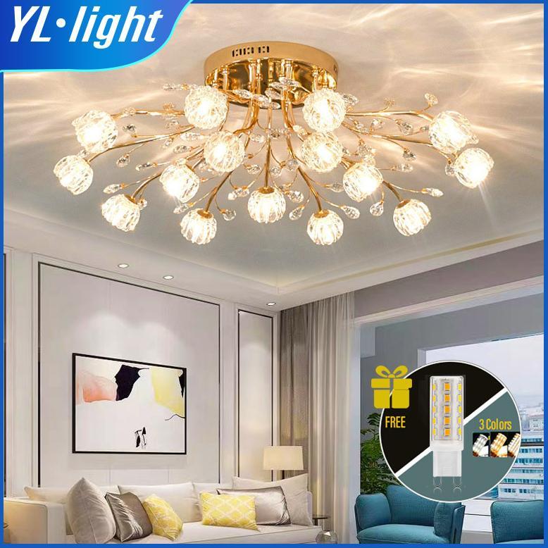 LED Nordic ruang tamu lampu kristal emas Eropa modern ruang makan lampu kamar tidur lampu hias toko 