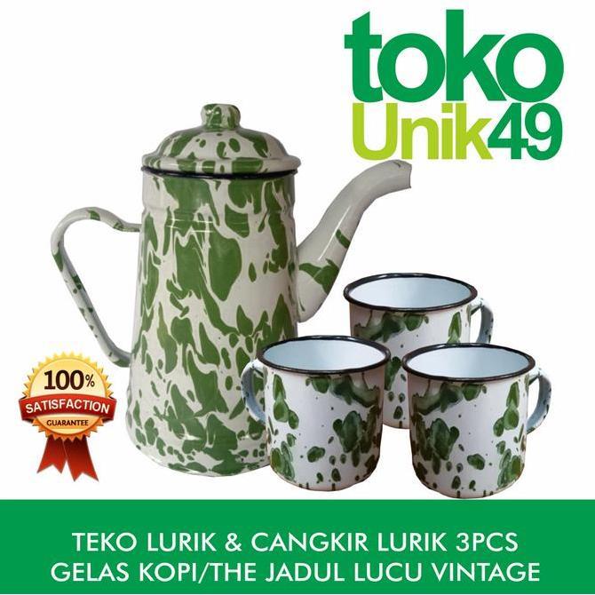 TEKO LURIK & CANGKIR LURIK 3PCS GELAS KOPI/TEH JADUL LUCU VINTAGE