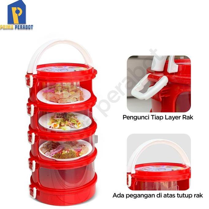 Tudung saji susun 4 / Rak Penutup Makanan 4 Susun Hijau Merah Plastik