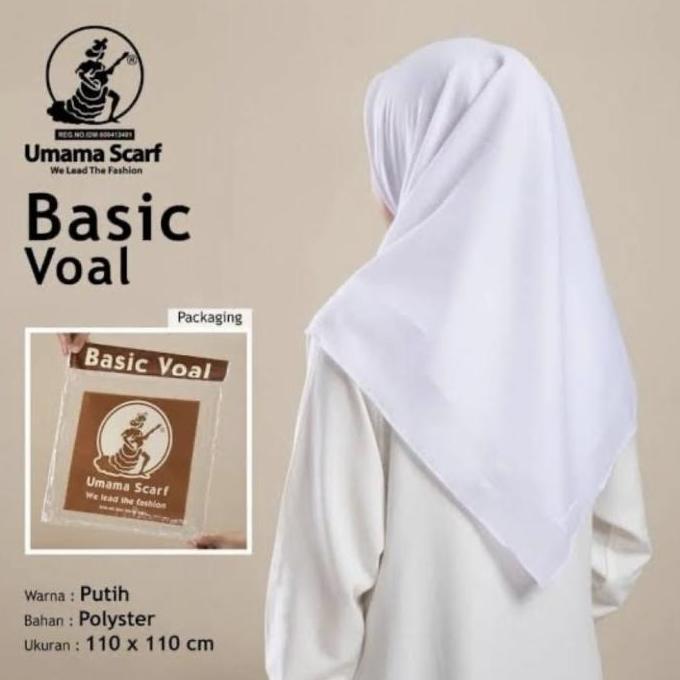 kerudung putih basic voal umama untuk sekolah, jahit tepi