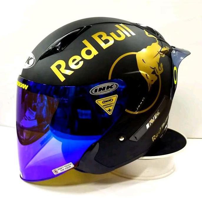 Helm Ink Metro Solid White Black Doff Black Red Bull Double Visor Paket Ganteng Motorcycle