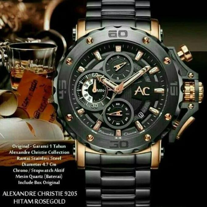 Jam Tangan Pria Alexandre Christie Collection AC 9205 Black Rose Gold
