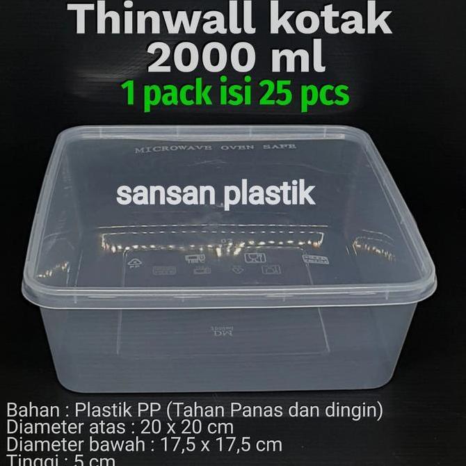Thinwall kotak 2000ml / plastik 2000ml / tempat salad /thinwall 2000ml