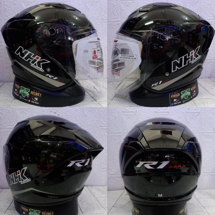 NHK HELM R1 MAX SOLID BLACK DOUBLE VISOR|HELM NHK R1 MAX