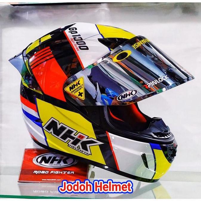 NHK HELM GP1000 SRX BLACK YELLOW+VISOR IRIDIUM+SPOILER PAKET GANTENG