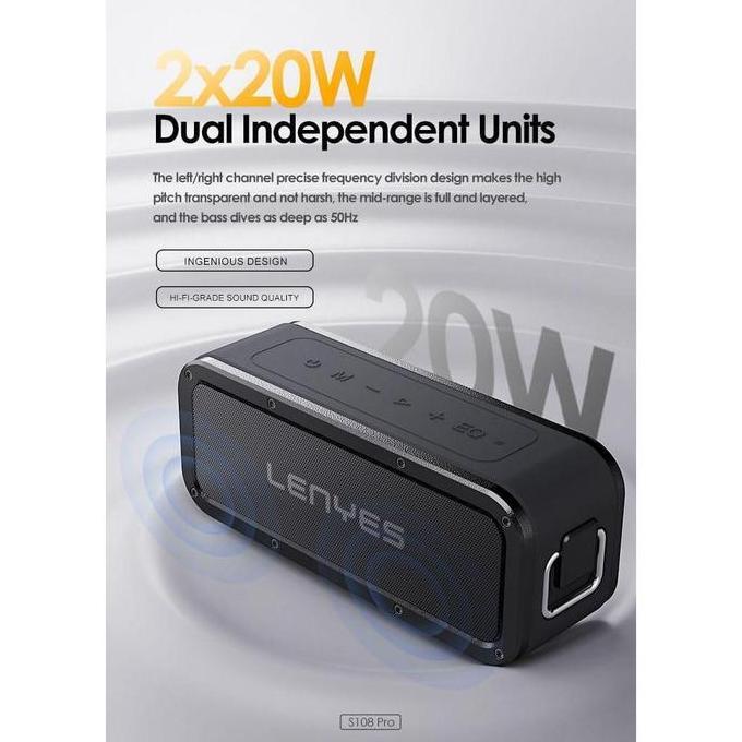 LENYES SPEAKER BLUETOOTH TWS V5.3 WATERPROOF IPX7 40WATT HIFI STEREO Bass Equalizer S108 PRO
