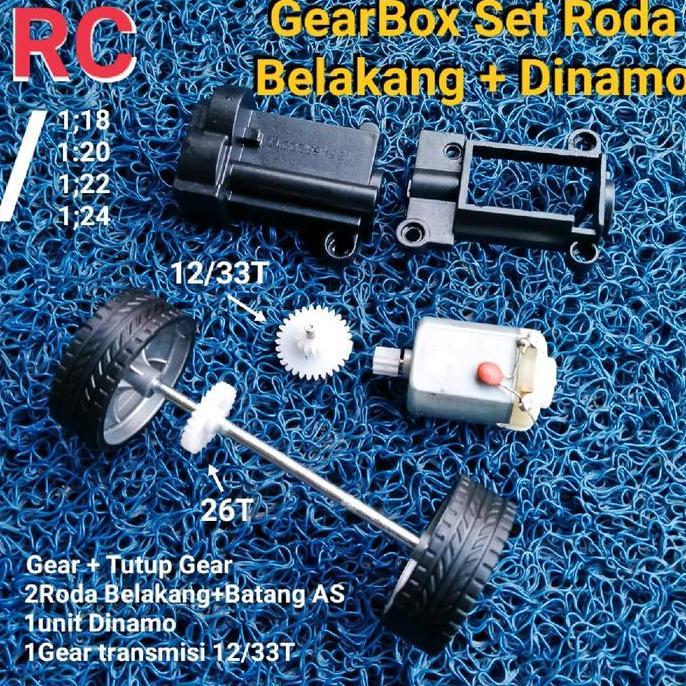GearBox SET Roda Belakang Mobil RC. 1 SET Roda Belakang + Gear + Dinamo Lengkap Untuk Mobil RC Unive