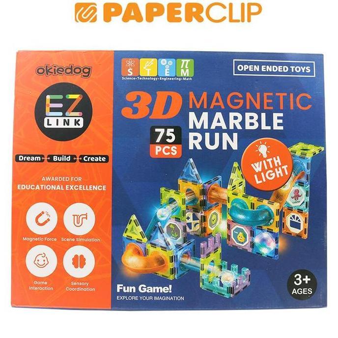 MAINAN EDUKASI OKIEDOG EZLINK 3D MAGNETIC MARBLE RUN / 75PCS