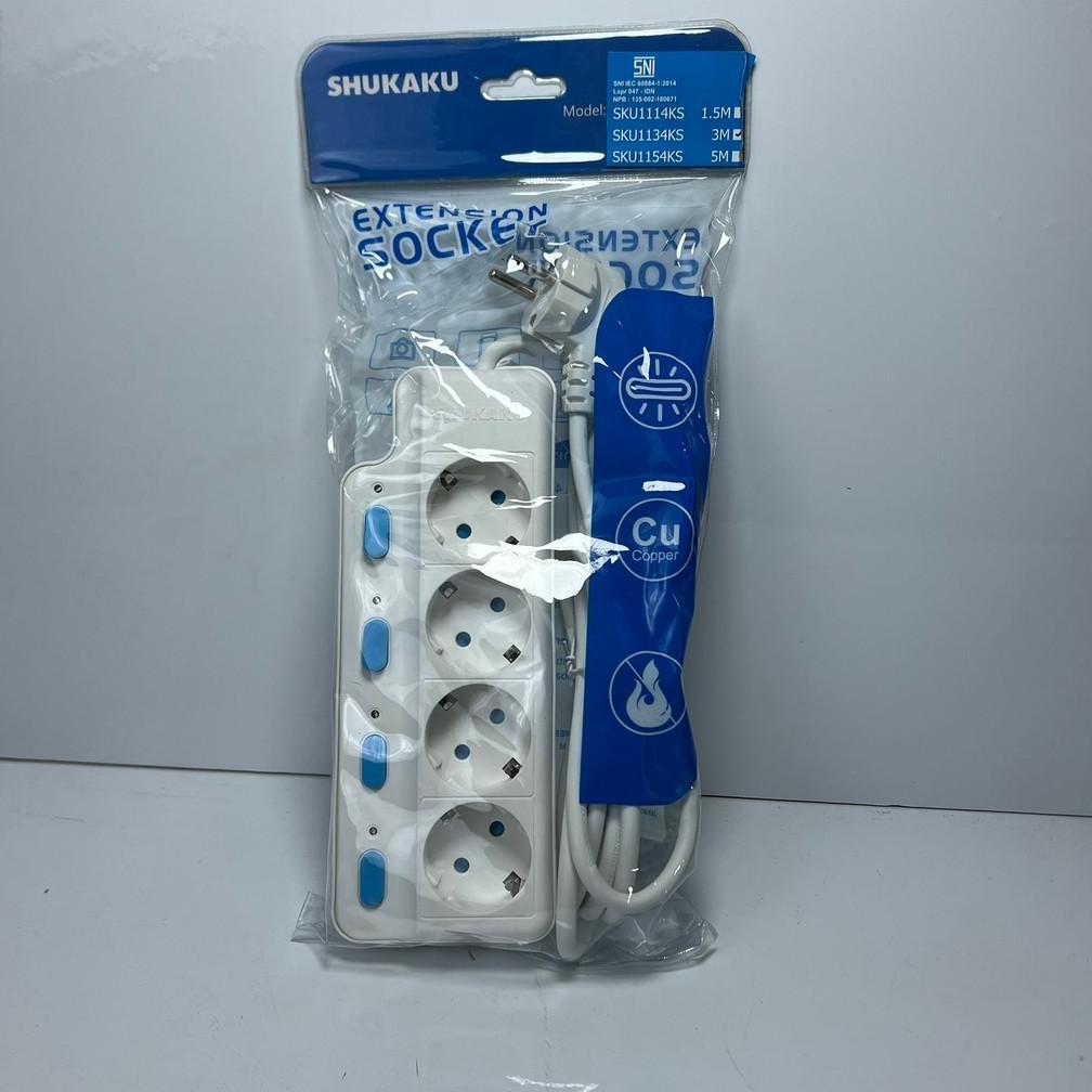 SHUKAKU StopContact Stop Kontak USB 4 Lubang Merek Merk Kabel 1,5 Meter M Mter Saklar Biru Socket To