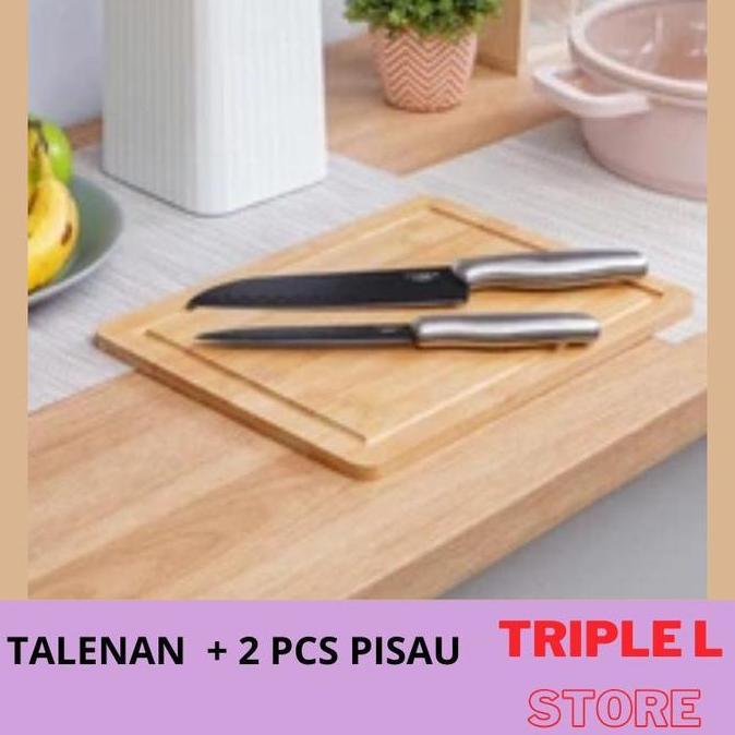 Informa Cooking Color Set Talenan Kayu dan 2 pcs Pisau Dapur