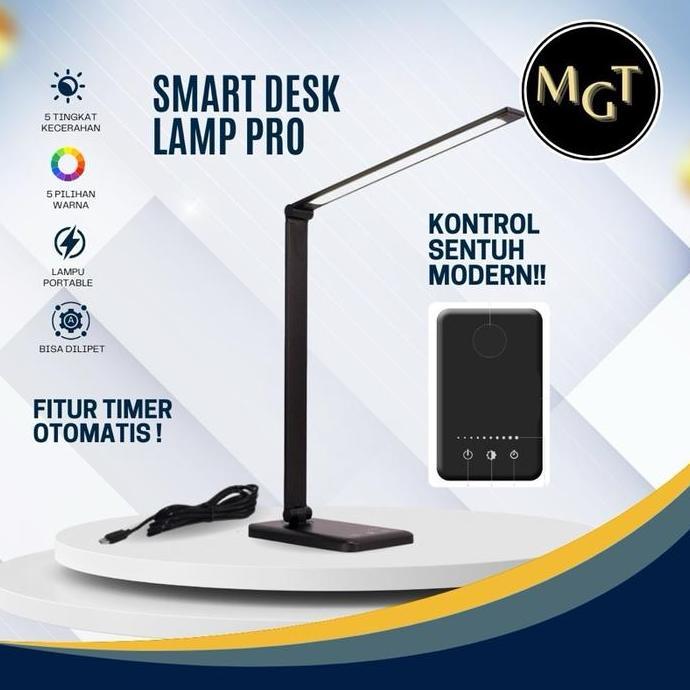 MGT Smart Desk Lamp Pro - Lampu LED Meja Belajar USB Kontrol Sentuh Modern Putih & Hitam Cahaya Cool