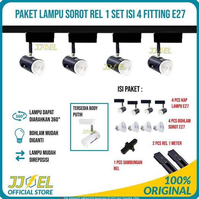 Lampu Sorot 1 Set isi 4 Spot Track Light Spotlight Rel 2M Rumah Cafe