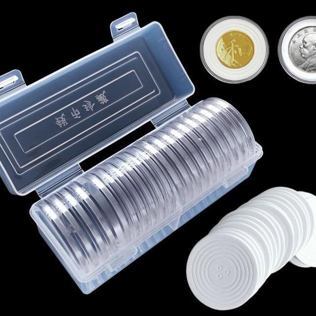 Pelindung koin Kapsul coin bulat 46 mm busa transparan box plastik SMR