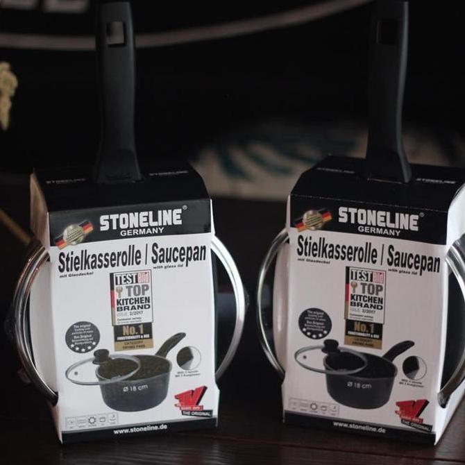 Stoneline Saucepan 18 Cm Classic New + Tutup Kaca Pfoa Free ,Ptfe Free