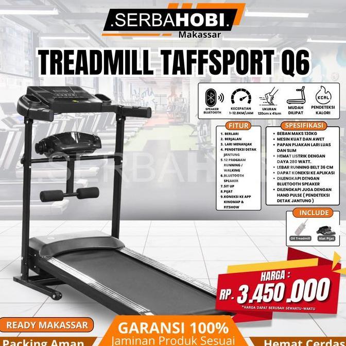 ] Treadmill Taff Q6 1 - 12.9 speeds dengan Speaker Bluetooth / Treadmill Elektrik Fitur lengkap term