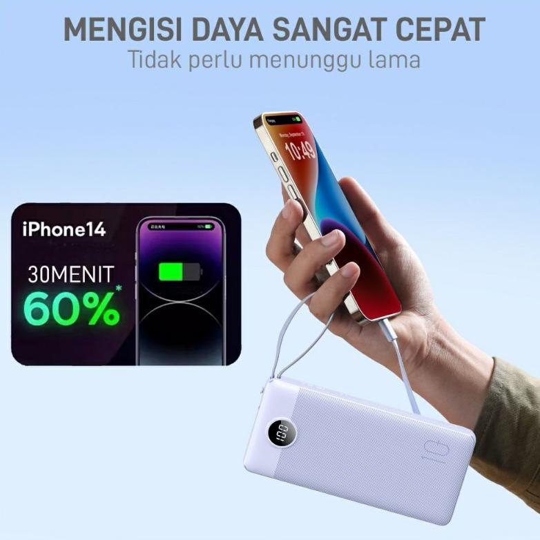 Powerbank MOFIT M19 10000MAH CABLE BUILT-IN Untuk Micro/TypeC/Lightning Powerbank