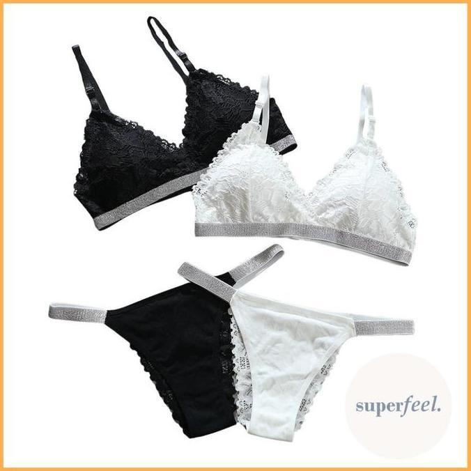 SFL 1 SET PAKAIAN DALAM BROKAT KATUN BRA DAN CD KOLOR BH CELANA DALAM SATU SET SEPASANG SERASI UNTUK