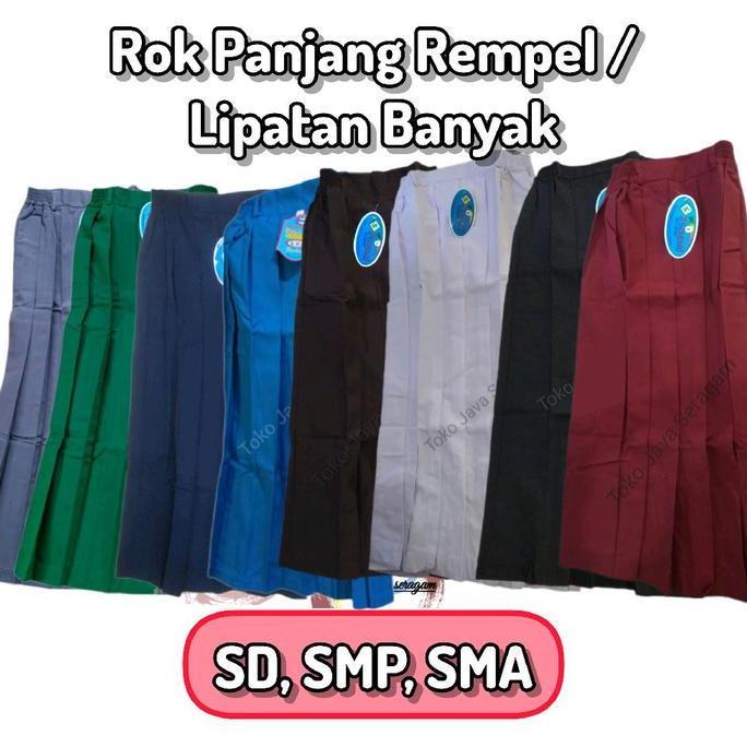 Promo Rok Seragam Sekolah Rempel Lipatan Banyak SD SMP SMA Panjang Putih Hitam Cokelat Abu Biru Dong