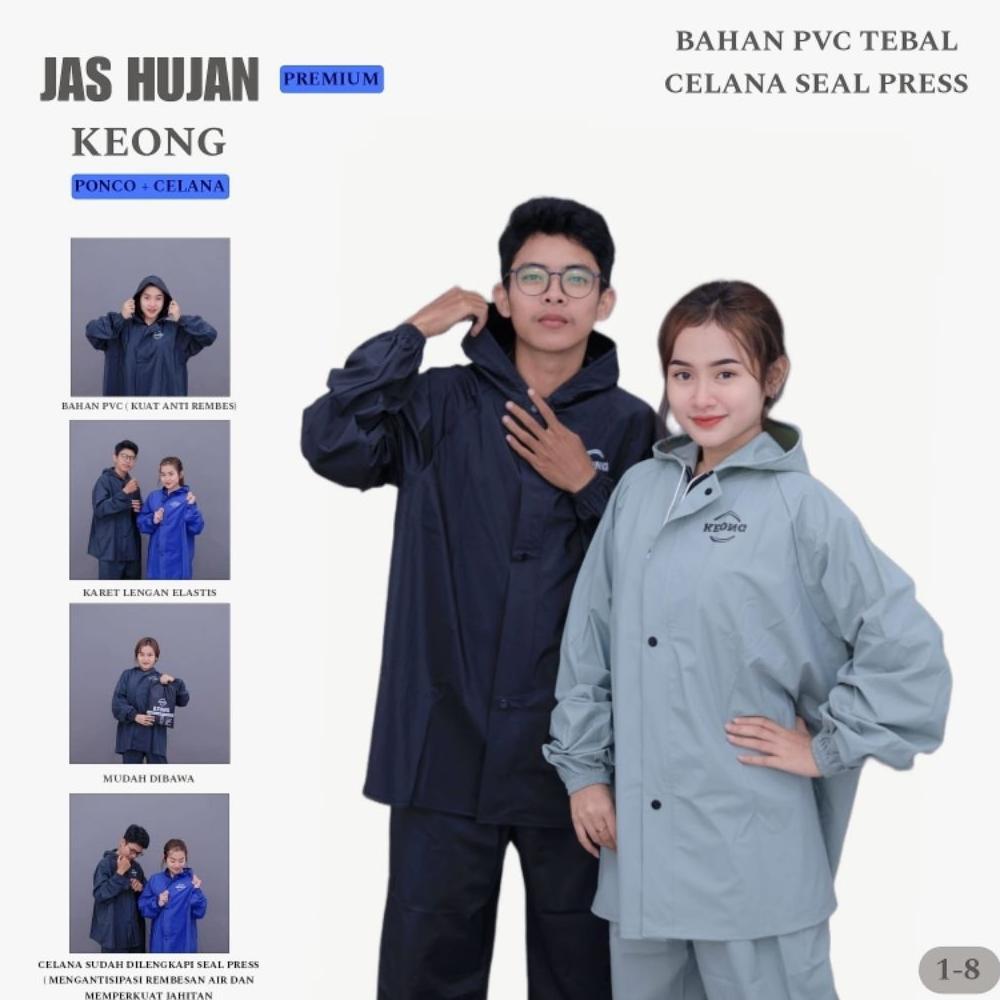Jas Hujan Mantel Setelan Jaket Celana Pria Dan Wanita PVC TEBAL by KEONG Jas Hujan
