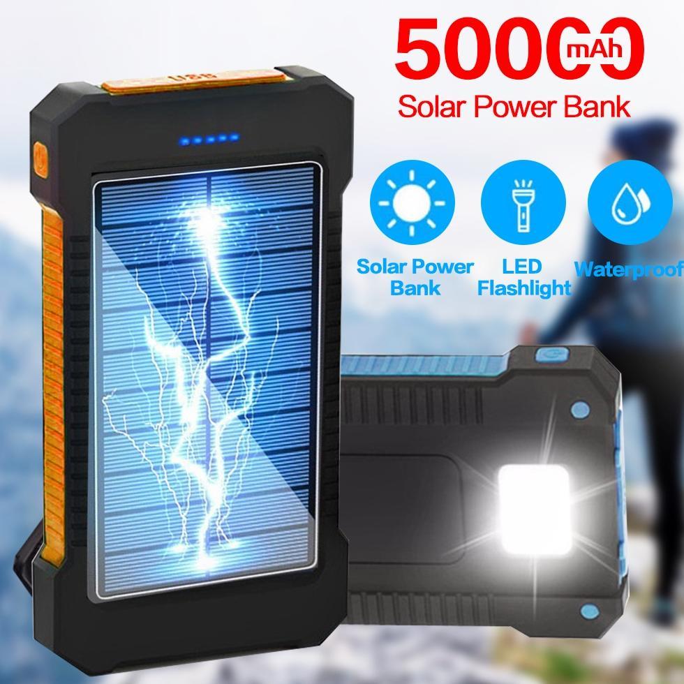 50000mAh power bank awet tahan lama Solar Power Bank Charger USB Ports Powerbank External Charger Fl
